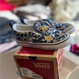 Vans Blue and Yellow Floral Slip-Ons